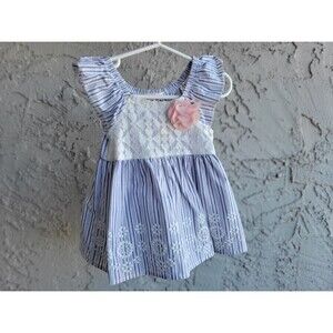 Little Lass Bluee and White Striped Girls Dress Size 2T